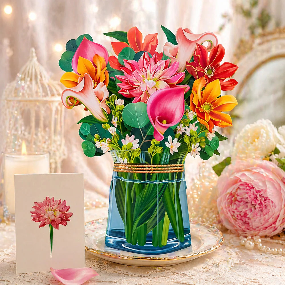 3D Pop Up Flower Greeting Cards or Wedding Card or Anniversary, Thanksgiving, Valentines Day, Birthday, Gift, Thank You Cards, or Handmade Cards