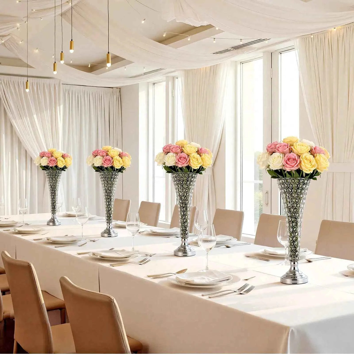 12 PCS Wedding Flower Vase, 21.7 In Tall Trumpet Flower Table Centerpieces, Banquet Vases Easy Installation, Electroplated Versatile Arrangement Stand For Party Events, Home Decor, Reception, Gold