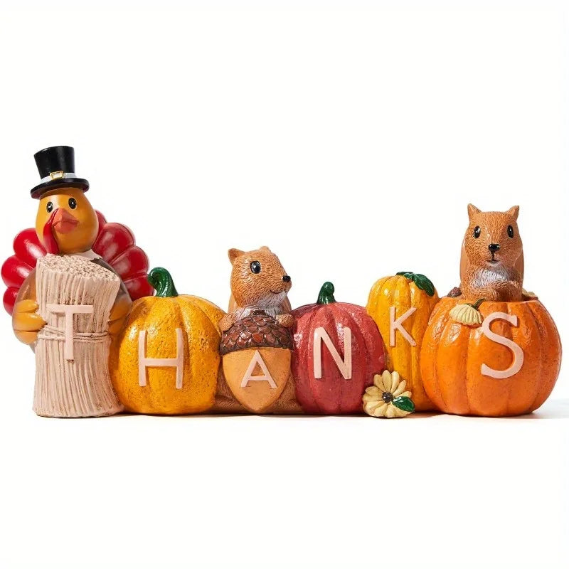 Thanksgiving Pumpkin Turkey Tabletop Centerpiece. Resin Turkey Figurines. Fall Harvest Table Decor. Thanksgivings or Autumn Decor