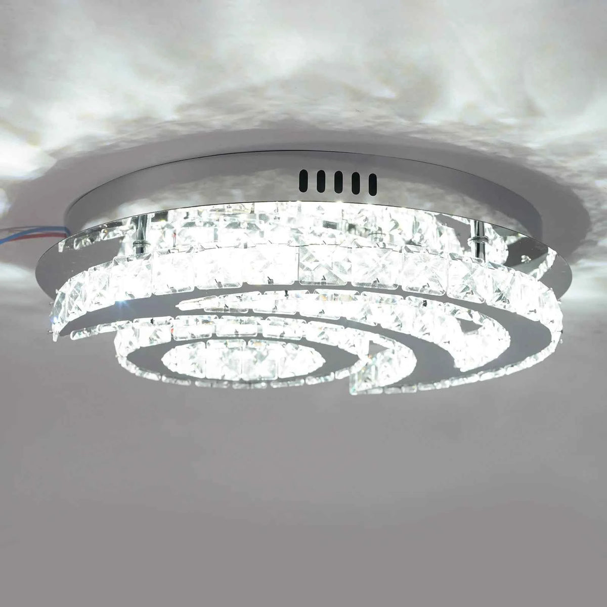 Modern Moon Shaped Ceiling Light, LED Crystal Flush Mount Chandelier.
