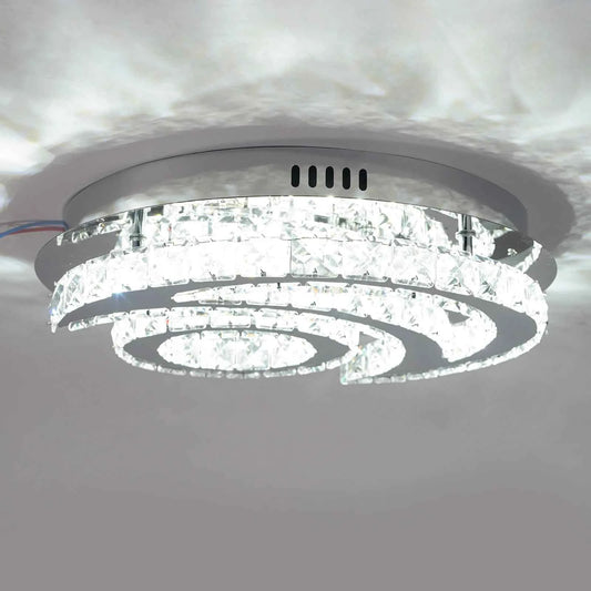 Modern Moon Shaped Ceiling Light, LED Crystal Flush Mount Chandelier.
