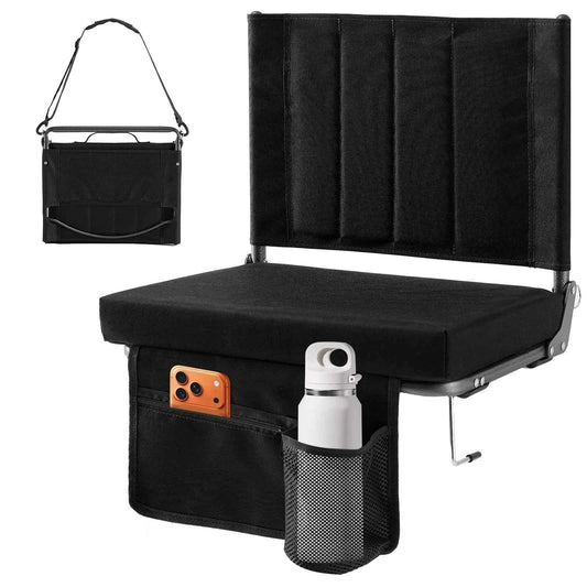 JHK Outdoor Foldable Seat with Back Support. Wide Portable Lightweight Chair with 3.15" Thick Padded Comfortable Seat