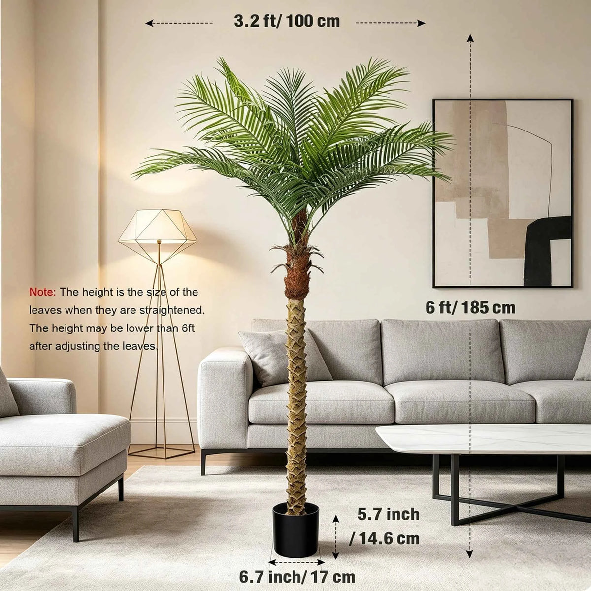 4/5/6/7/8/9FT Faux Palm Tree, Artificial Golden Cane Palm Tree. Outdoor Or Indoor, Fake Tree for Home, Office, Living Room, Yard, Patio