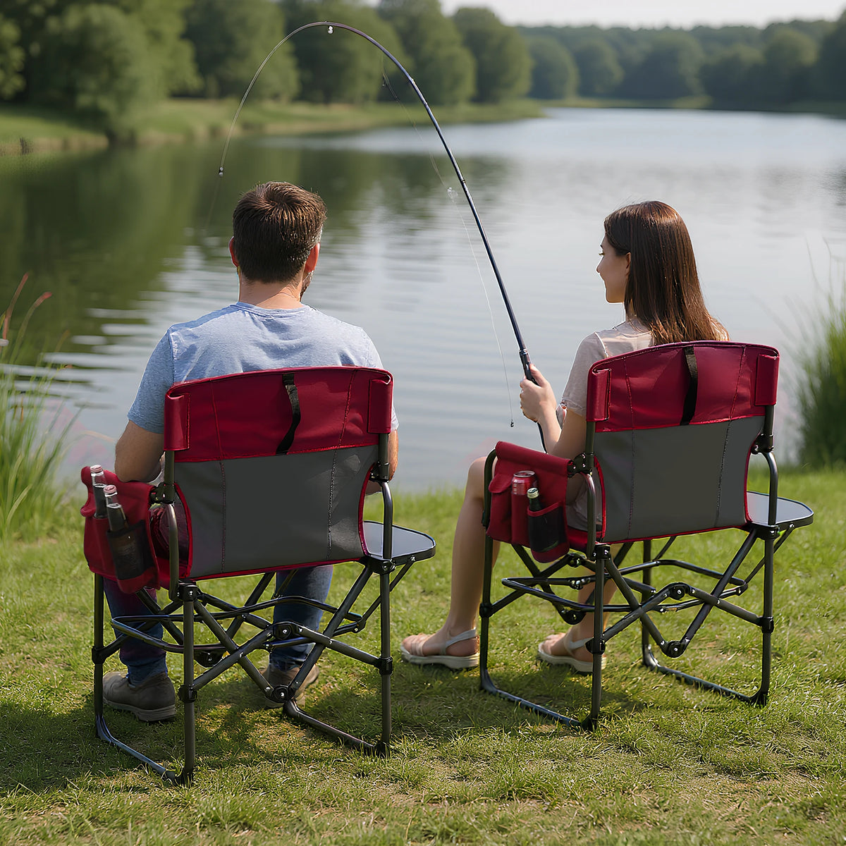 Camping Chairs 2Pack Folding Outdoor Furniture with Side Table, Cup Holder, Pocket & High Back – 400 lbs Support – Portable for Lawn, Beach, Picnic, Fishing – Comfortable Armrests