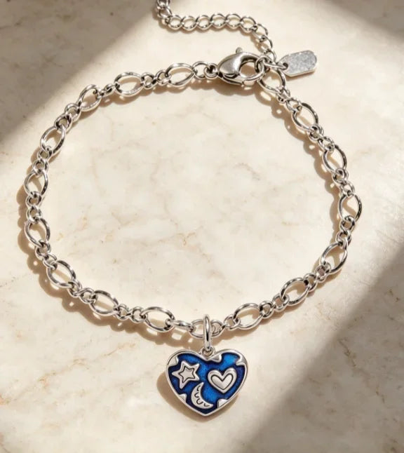 S925 Sterling Silver Vintage Oxidized Charm Bracelet for Women, Sunflower, Texas Map, Spicy Chili, Heart, Rabbit, & Cross  Enamel Charms, Retro Fashion Silver Jewelry, Ideal Gift for Ladies
