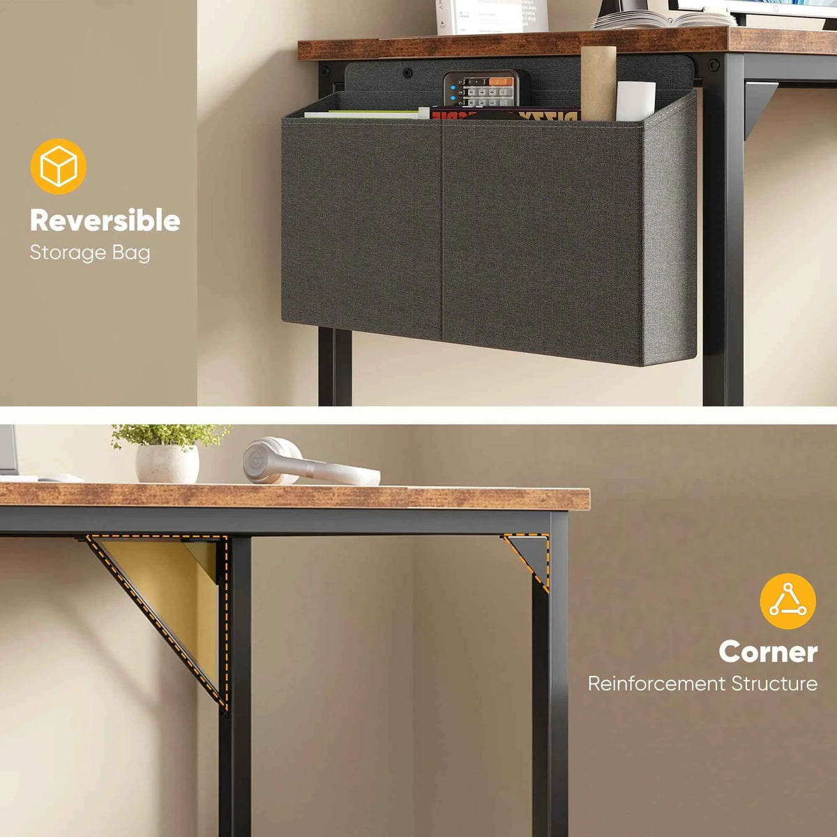 JHK 31IN to 55 Office Desk with Storage Bag. Metal Frame, Wood Tabletop, Easy Assembly