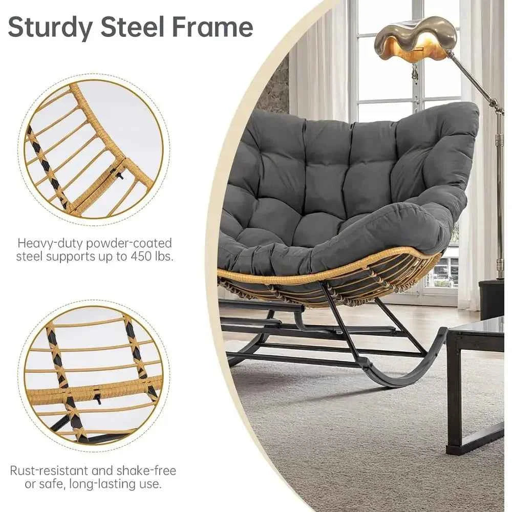 Water-Resistant Wicker Outdoor Lounge Chair, Oversized Patio Chair with Cushion, Adjustable Footrest, Suitable for Garden, Porch