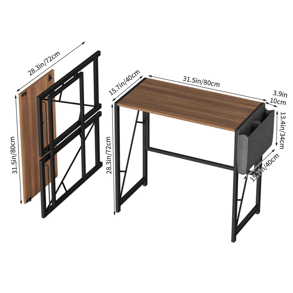 31.5inch Folding  Desk with Headphone Hook & Storage Bag,  Desks for Small Spaces, Bedroom, Apartment, Easy to Fold
