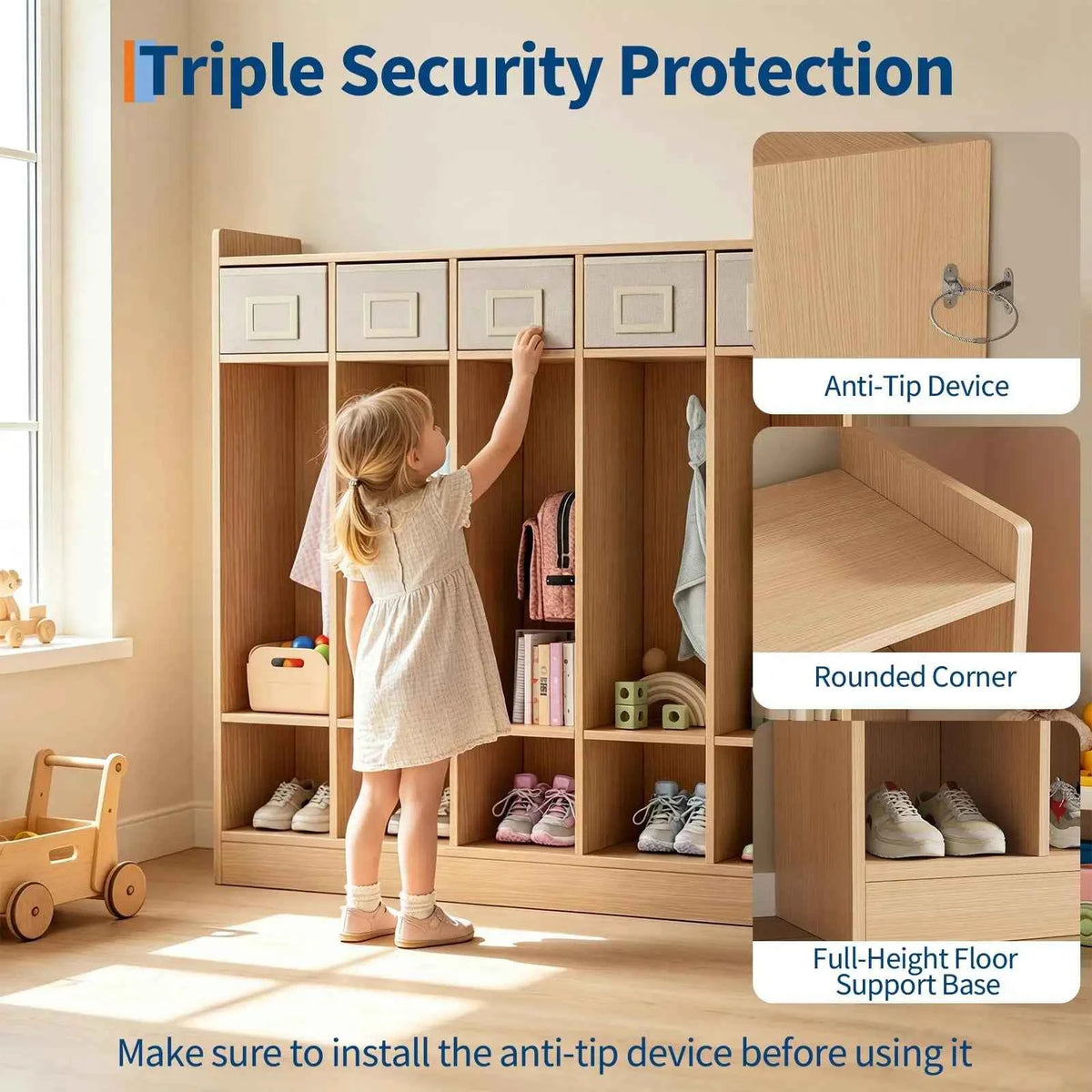 5-Section Classroom Coat Locker With 10 Cubbies & Hooks, Kids Storage Organizer With 5 Bins