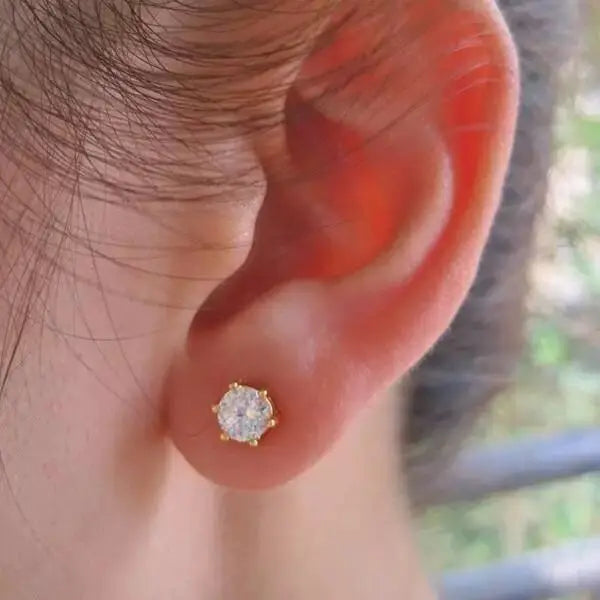 Classic Golden Six Claw Moissanite Stud Earrings for Woman