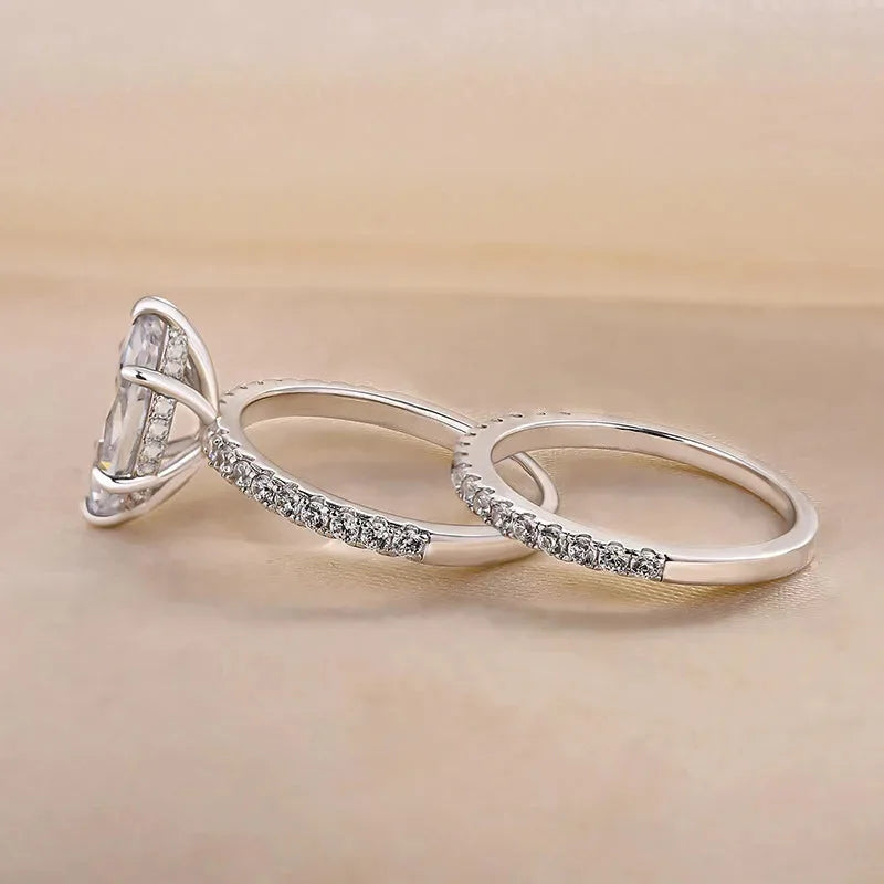 New 925 Sterling Silver 5CT Moissanite Horse Eye Ring Set for Women, Fashionable and Shiny Matching Rings, Wedding Gifts, Banquet Ring Accessories, Valentine's Day Gifts, Birthday Accessories, the Best Gift for Good Friends
