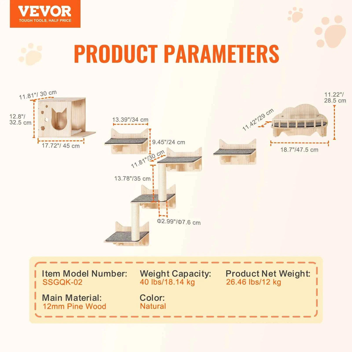 SucceBuy Wall Mounted Cat Shelves  and Perches with Jumping Boards, Hammocks & Cat Tree, Cat Furniture and Shelves