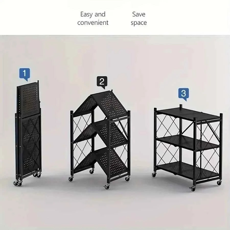 3/4/5-layer Heavy-duty Foldable Metal Storage Rack With Wheels For Movable Organization,