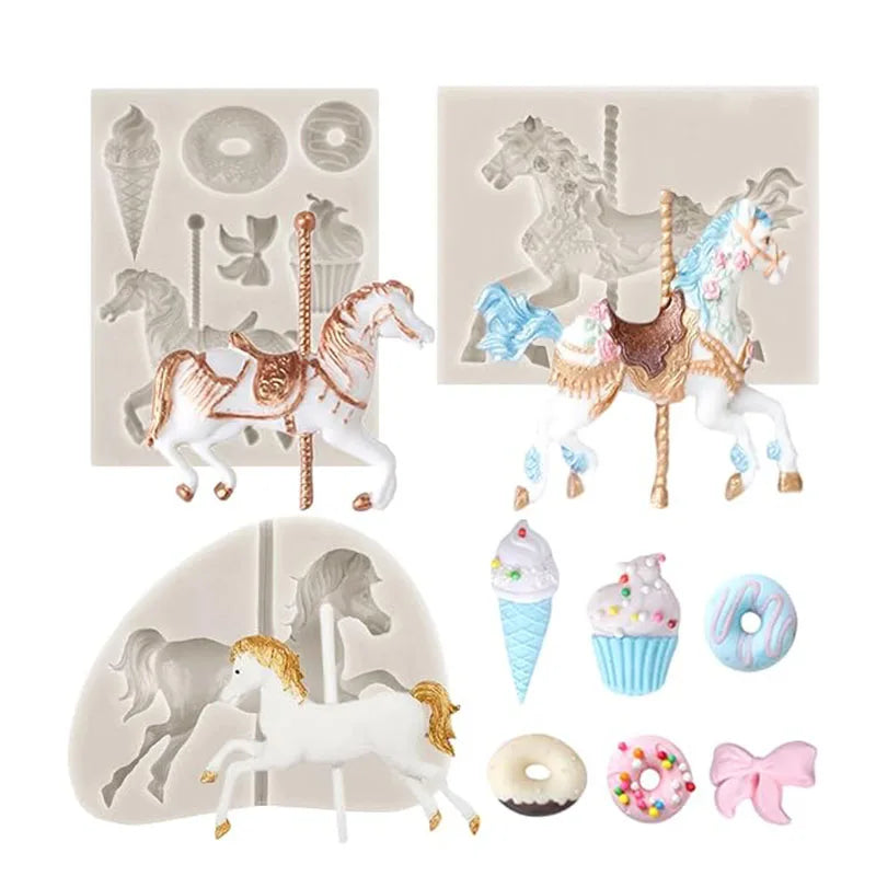 Carousel Horse Silicone Resin Molds. Gum Paste Chocolate Fondant Mould For Cake Decorating, Cupcake Topper. Baby Shower Party Tools