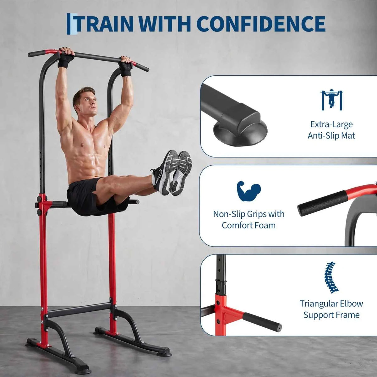Power Tower Pull Up, Dip Station – 10-Level Adjustable Height, 330LBS Capacity, Heavy Duty Steel Frame, Multi-Function Home Gym Strength Training Equipment for Full Body Workout