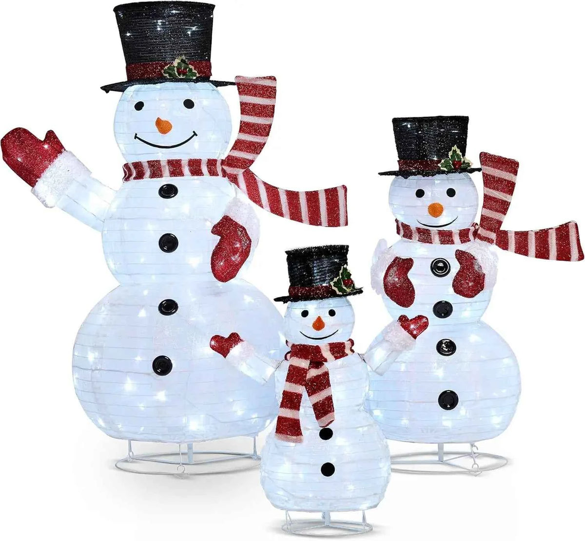 JOYFY 3 Pc 3D Christmas Collapsible Snowman Yard Light. 270 PreLit LED Cool White Light for Christmas, Indoor or Outdoor Garden Décor