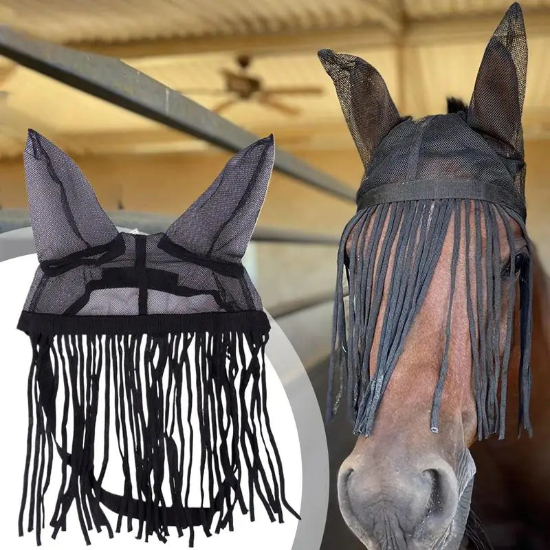 Horse Fly Cover With Ear Mesh. Adjustable with Tassels & UV Shield.