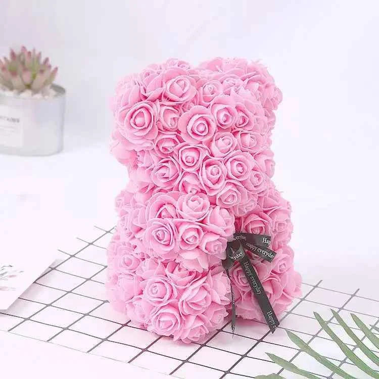 25cm Artificial Teddy Rose Flower Bear with Box. Romantic Valentines Day Gift, Girlfriend,  Anniversary, Wedding Party, Supplies