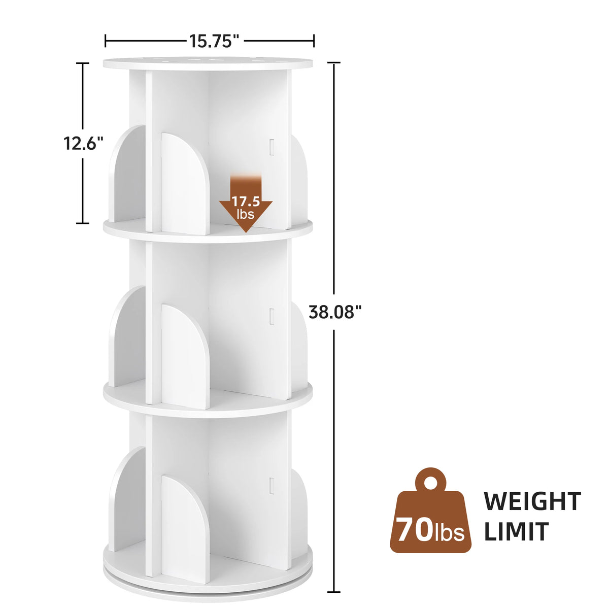 Rotating 3-Tier Bookshelf, 360° Spinning Corner Bookcase with Lazy Susan, White. Space Saving Organizer. Adults & Kids, 15.75" Diameter - Myaccessoriesstore