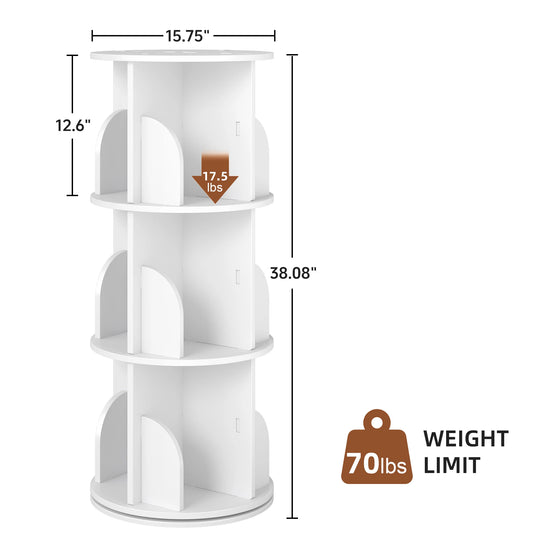 Rotating 3-Tier Bookshelf, 360° Spinning Corner Bookcase with Lazy Susan, White. Space Saving Organizer. Adults & Kids, 15.75" Diameter - Myaccessoriesstore