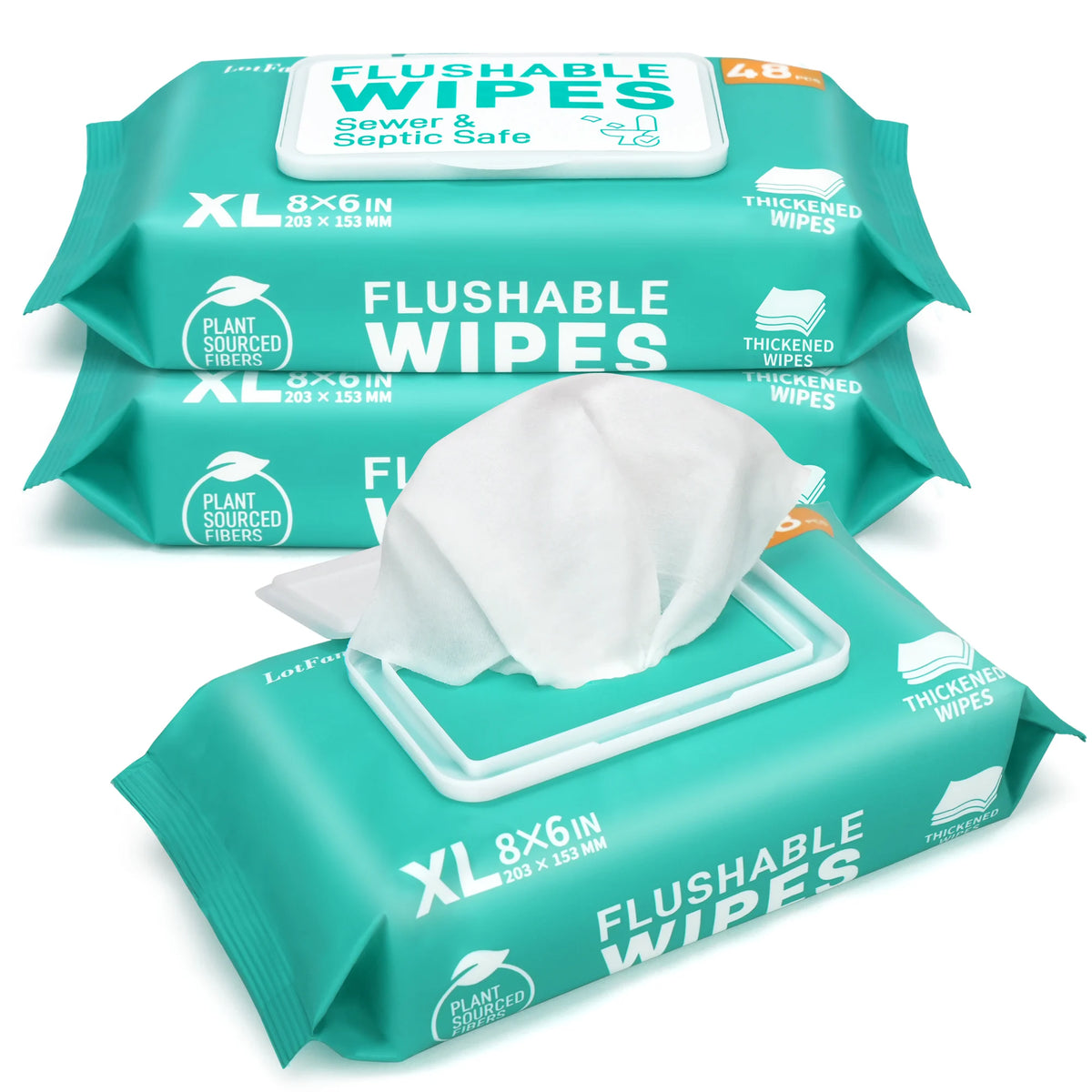 3 Packs x 48 Ct, 144 Wipes Flushable Wet Wipes For Home or Outdoor Use, Thickened Butt Wipe, Septic And Sewer Safe, Quick-Dispersing, No Alcohol, Plant-Based Fibers - Flushable Toilet, Personal And Household Cleaning Wipes