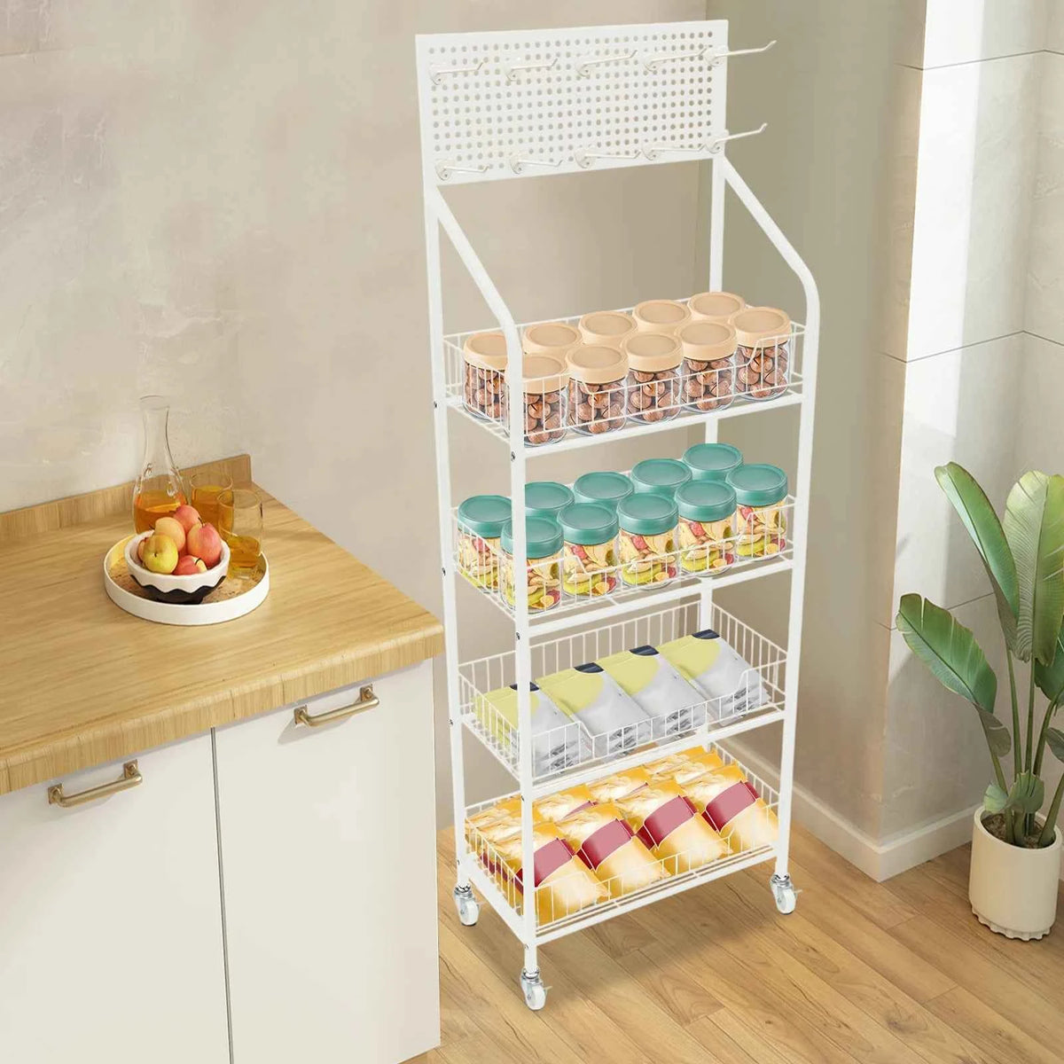 4-Tier Retail Display Rack Stand Snack Rack，Strong Bearing Capacity Iron Stand， Fruits, Toys, Food Display Organizer Stand