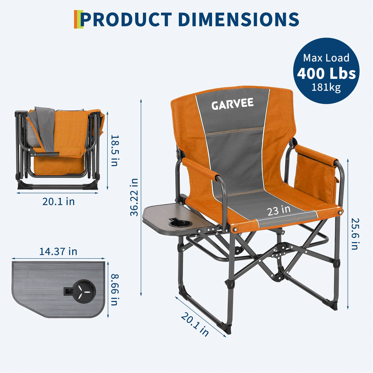 Camping Chairs 2Pack Folding Outdoor Furniture with Side Table, Cup Holder, Pocket & High Back – 400 lbs Support – Portable for Lawn, Beach, Picnic, Fishing – Comfortable Armrests
