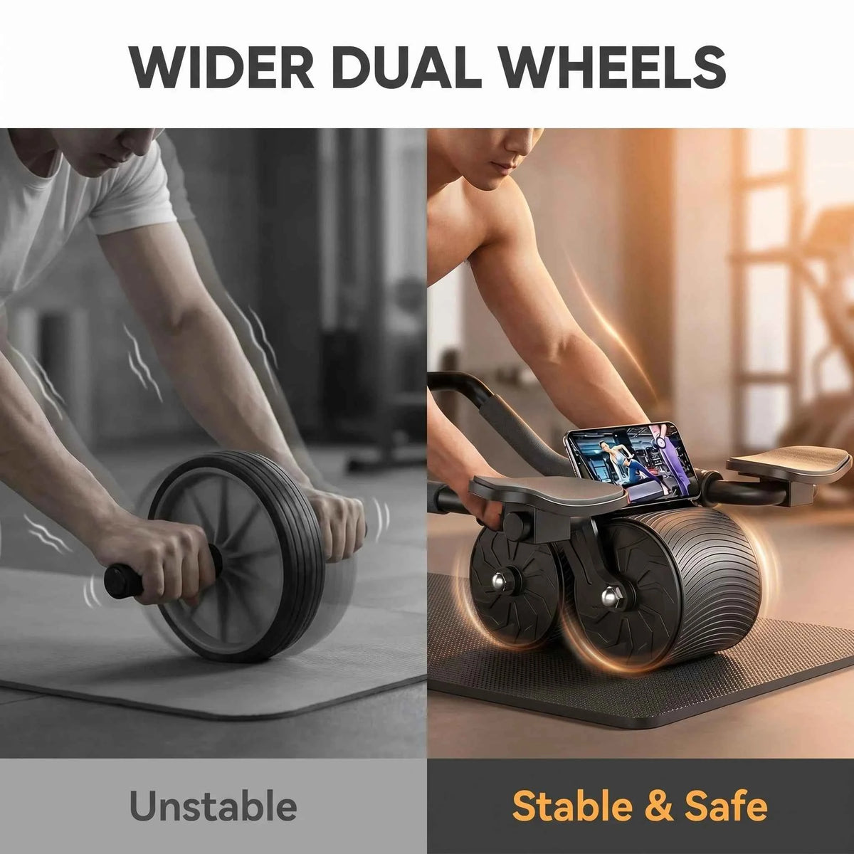 3 IN 1 Core Workout Ab Roller With Knee Pad, Phone Holder, and  Timer