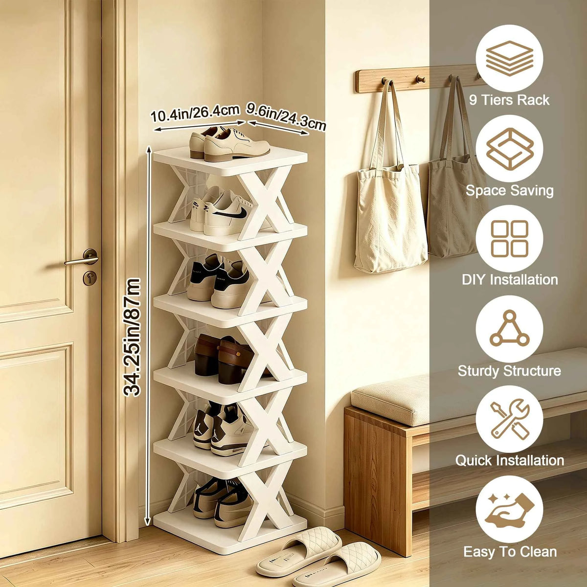 Quick Assembly No Tools  Shelf, Vertical Multi  Organizer for Small Space. Foldable