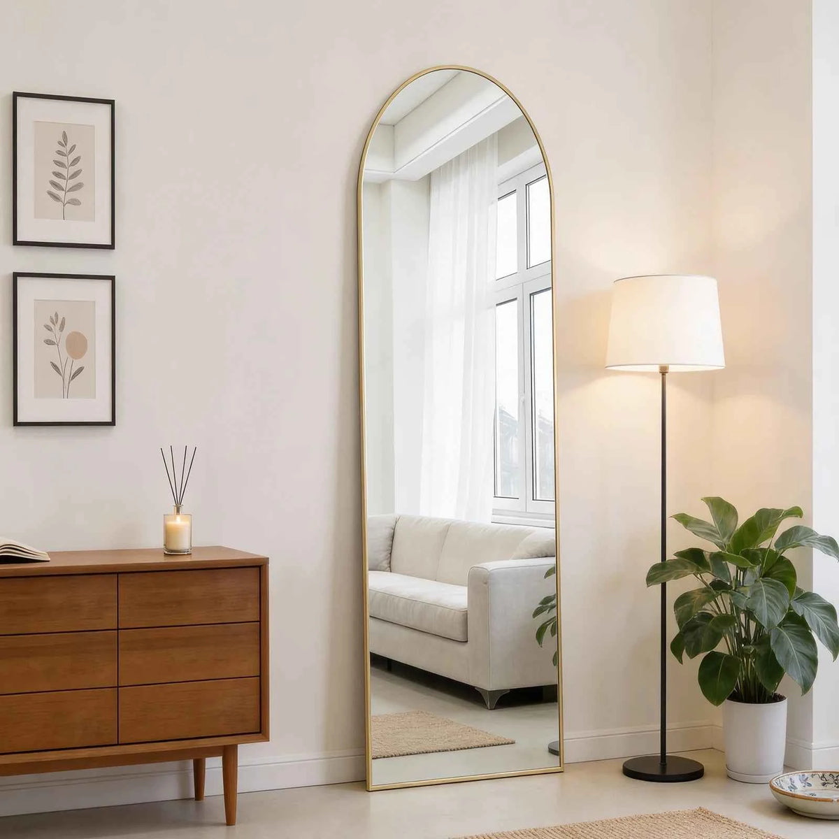 MCQ 47x14 Inches Arched Full Length Mirror. Door Hanging  or Wall Mounted Aluminum Alloy Frame.﻿