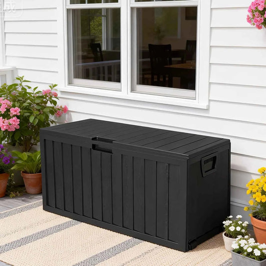 35 Gallon Large Outdoor Resin Storage Box With Lockable Lid - Heavy-Duty Deck Box For Patio Furniture Cushions, Pool Accessories