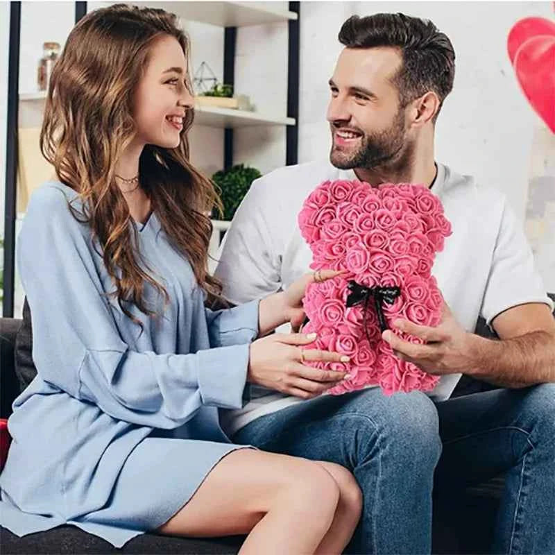 25cm Artificial Teddy Rose Flower Bear with Box. Romantic Valentines Day Gift, Girlfriend,  Anniversary, Wedding Party, Supplies