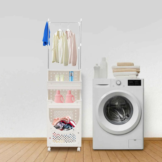 Laundry Basket with Wheels Laundry Hamper Cart with Clothes Rack Dirty Clothes Hamper