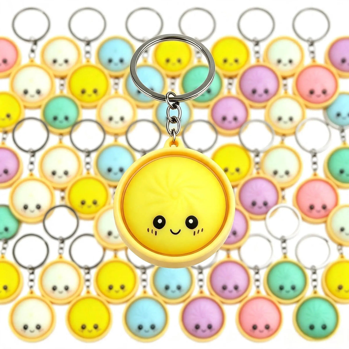 48Pcs Cute Steamed Bun Baozi Keychain. Random Color, Cartoon Face Key Ring, Pendant.