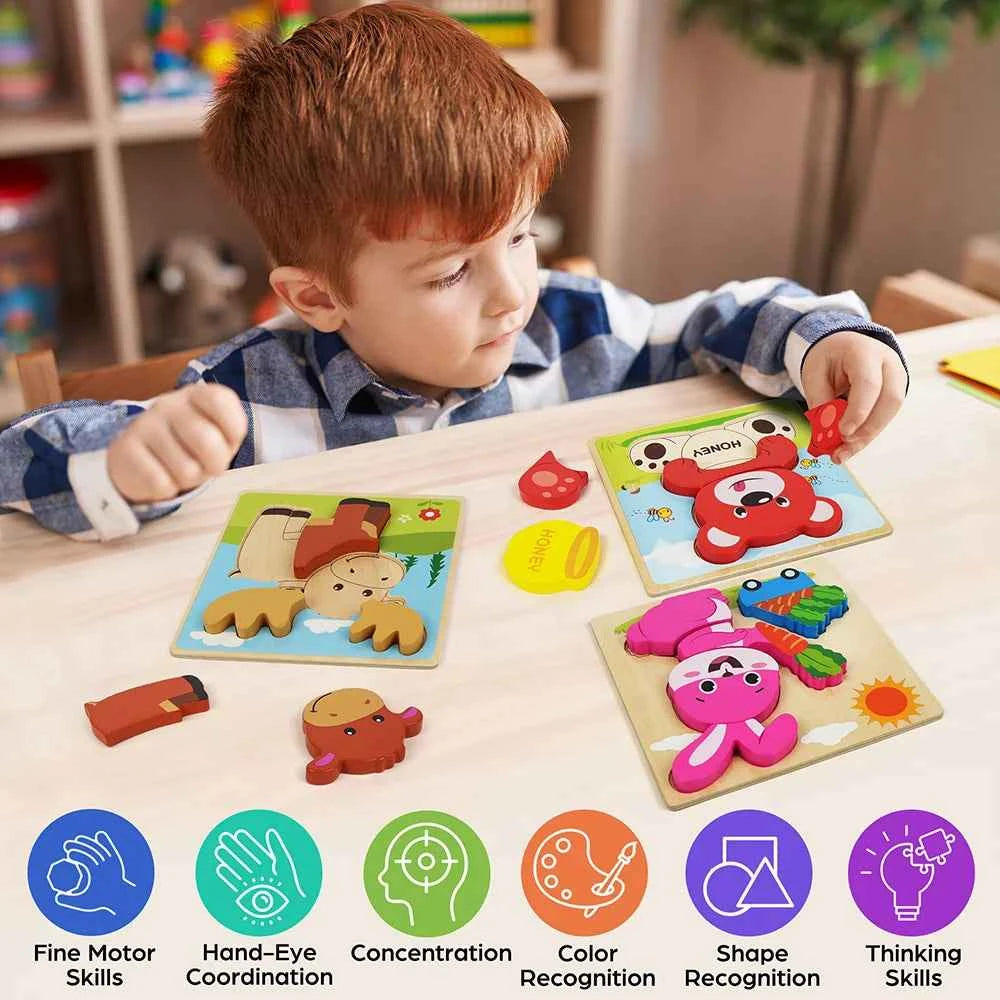 8 Pack Animal Wooden Puzzles Toys For Toddlers, Educational. Great for  Christmas, Birthday, & Thanksgiving Gifts
