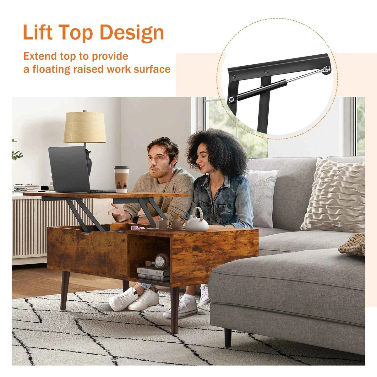 JHK Lift Top Tables For Living Room 39.37"x19.7"  Wood Dining Tables. Adjustable Storage Shelf, Easy Lift Or Lower