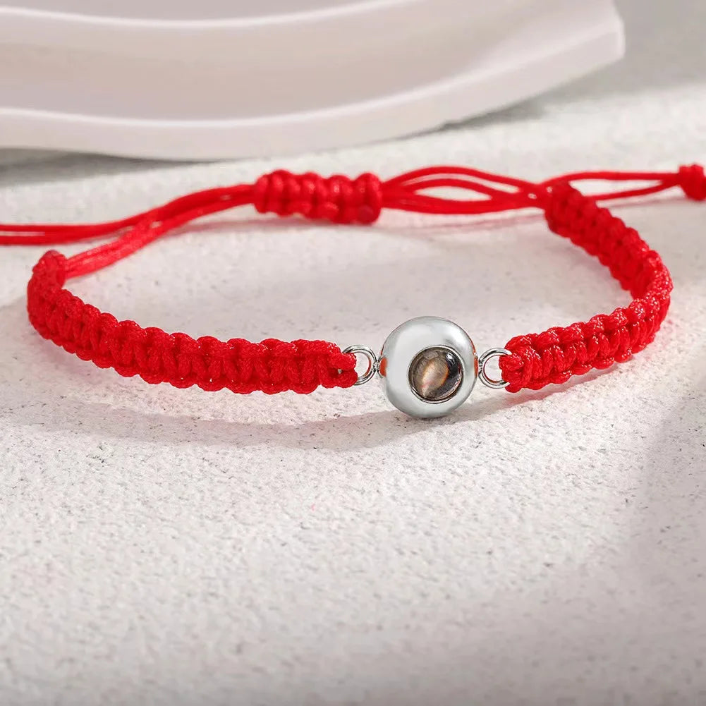 Custom Photo Projection Bracelet, Adjustable Woven Titanium Steel Pendant. DIY Picture Bracelet Jewelry. Valentine's Day Gift