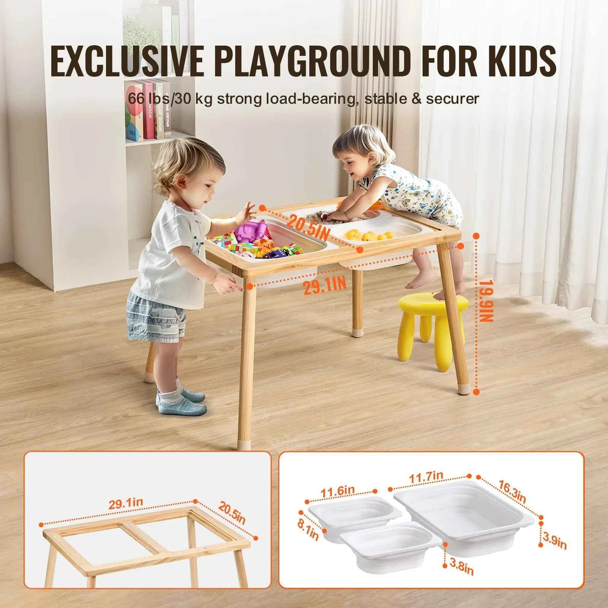 SucceBuy Wooden Sensory Table for Kids Activity with 3 Foldable Storage Bins & Double-Sided Board.  Indoor/Outdoor for Studying