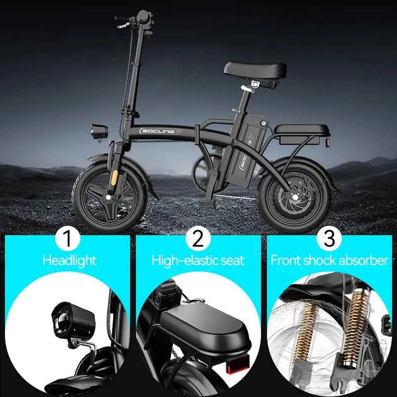 14'' Foldable Commuter E-bike, 500W Motor, Removable Battery. Max 19.9MPH, Dural Disc Brake with 4 Shock Absorption,  Mini Electric Bicycle for Adults, College Students, Commuters & Urban Riding E-Bike