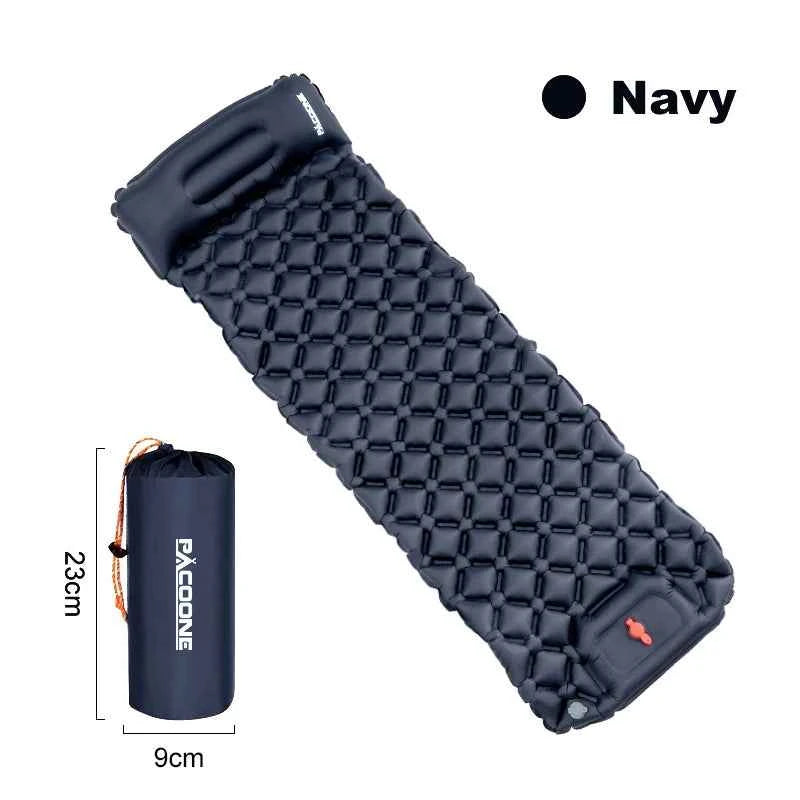 PACOONE Outdoor Sleeping Pad, Camping Inflatable Mattress,  Built-in Pump. Ultralight Air Cushion Travel Mat With Headrest For Travel