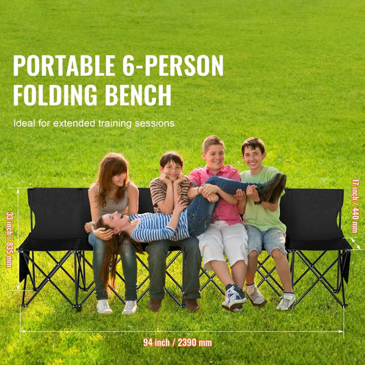 SucceBuy 6/8 Seat Foldable Sideline Bench. Outdoor, Camping Bench Chair with Bag & Backres. Team Sport Sideline Bench