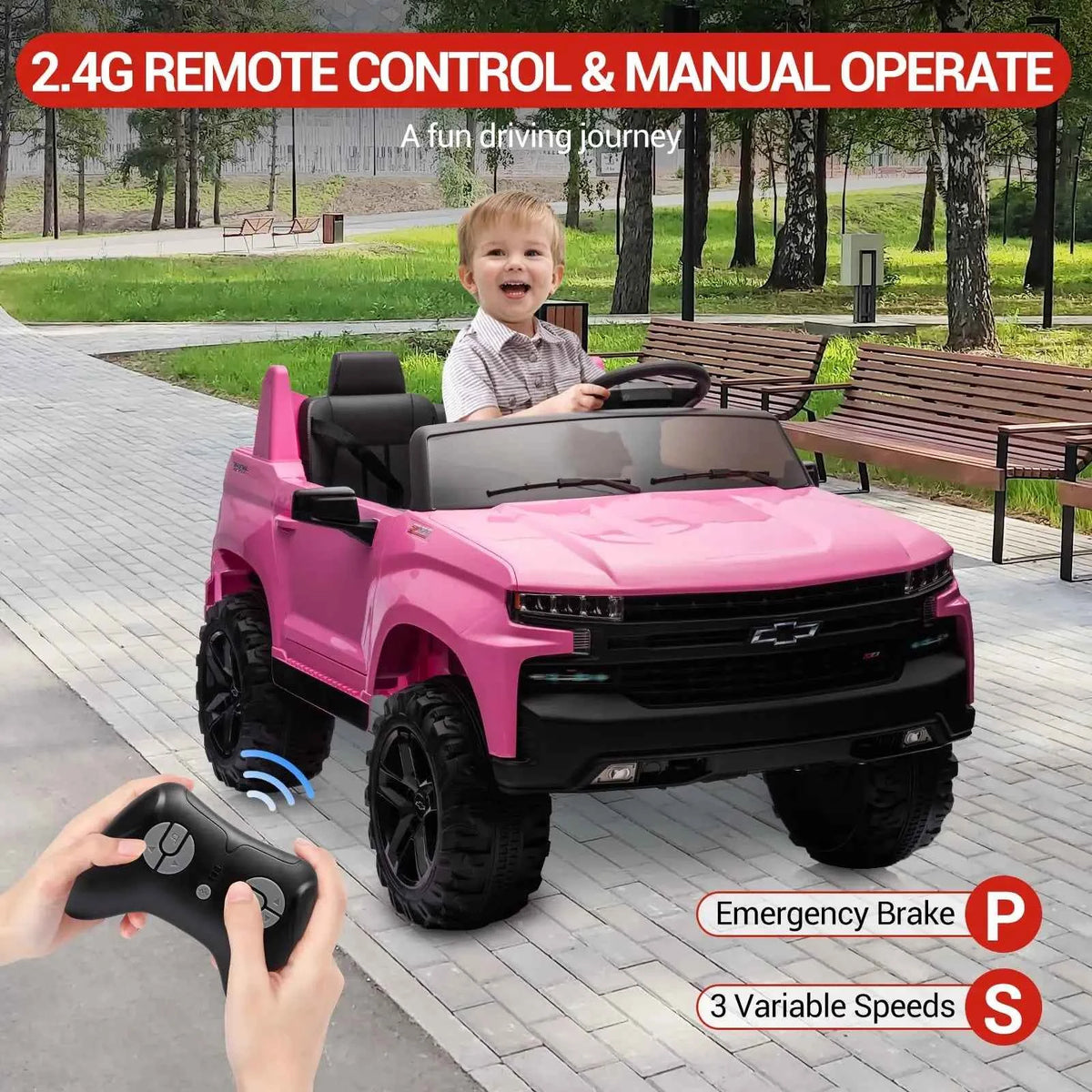 24V 2 Seater Kids Electric Ride On Truck With Parent Remote Control, Dual Motors, Spring Suspension, Music, LED Light