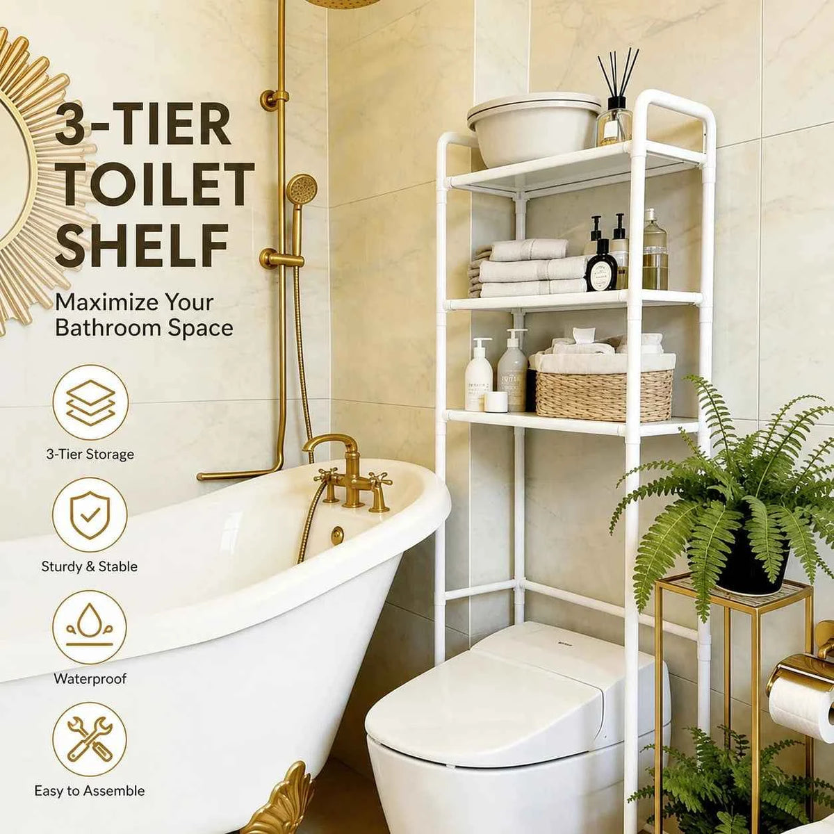 Bathroom Storage Rack Over The Toilet. Shelf Multilayer Space Saver Organizer Multi-Functional Wall Hanging Toilet Storage Rack