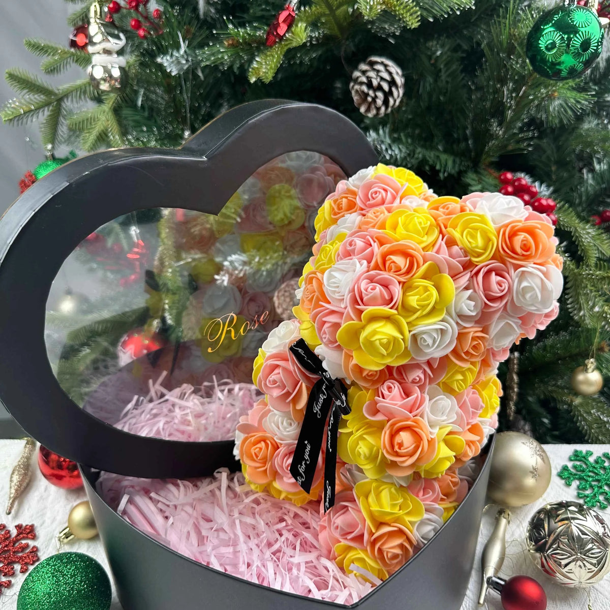 25cm Artificial Teddy Rose Flower Bear with Box. Romantic Valentines Day Gift, Girlfriend,  Anniversary, Wedding Party, Supplies