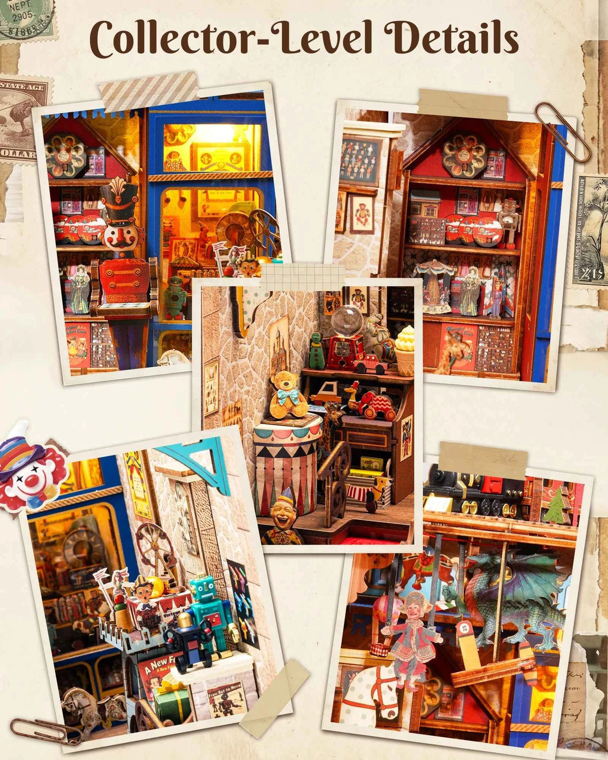Rolife DIY Book Nook Kit 3D Puzzle. Treasure Toy Shop, Wooden Bookends Craft Kit with LED Light for Bookshelf Decor Brain Teasers Dollhouse Jigsaw for Holiday Gift