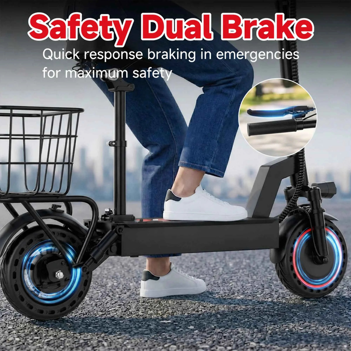 2026 New 500W 10inch Solid Tire Electric Bicycle with Basket, 7.8AH Battery, 22Miles Max Range, 22MPH Max Speed, Dural Shock Absorption, Foldable Adult E-bike