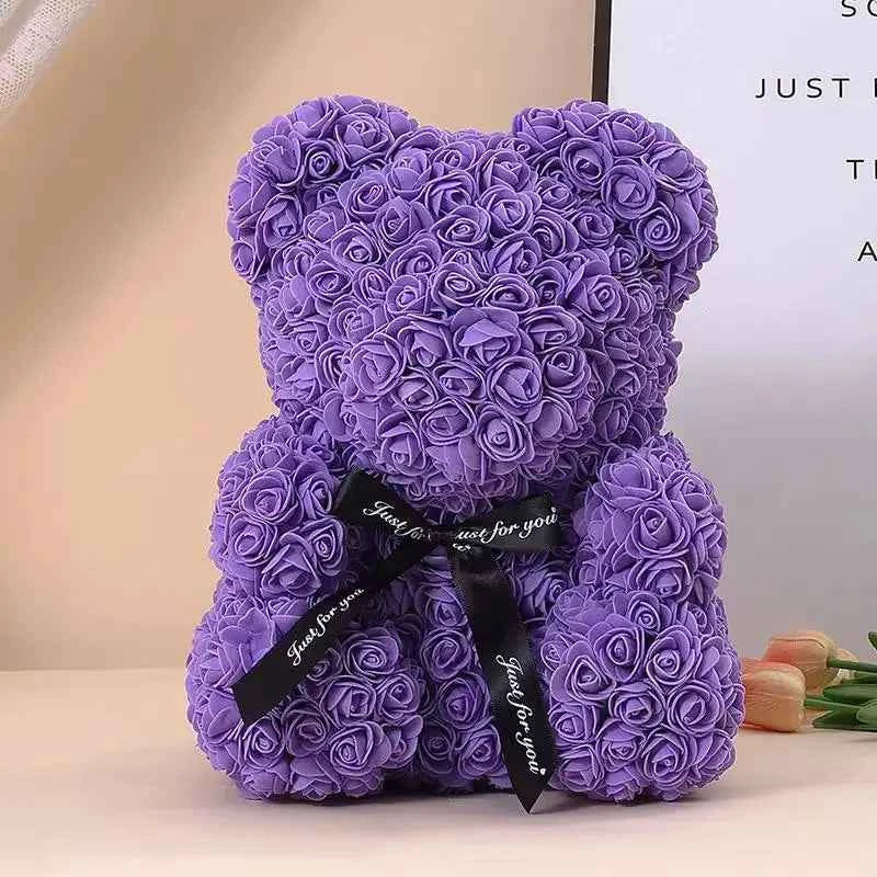 25cm Artificial Teddy Rose Flower Bear with Box. Romantic Valentines Day Gift, Girlfriend,  Anniversary, Wedding Party, Supplies