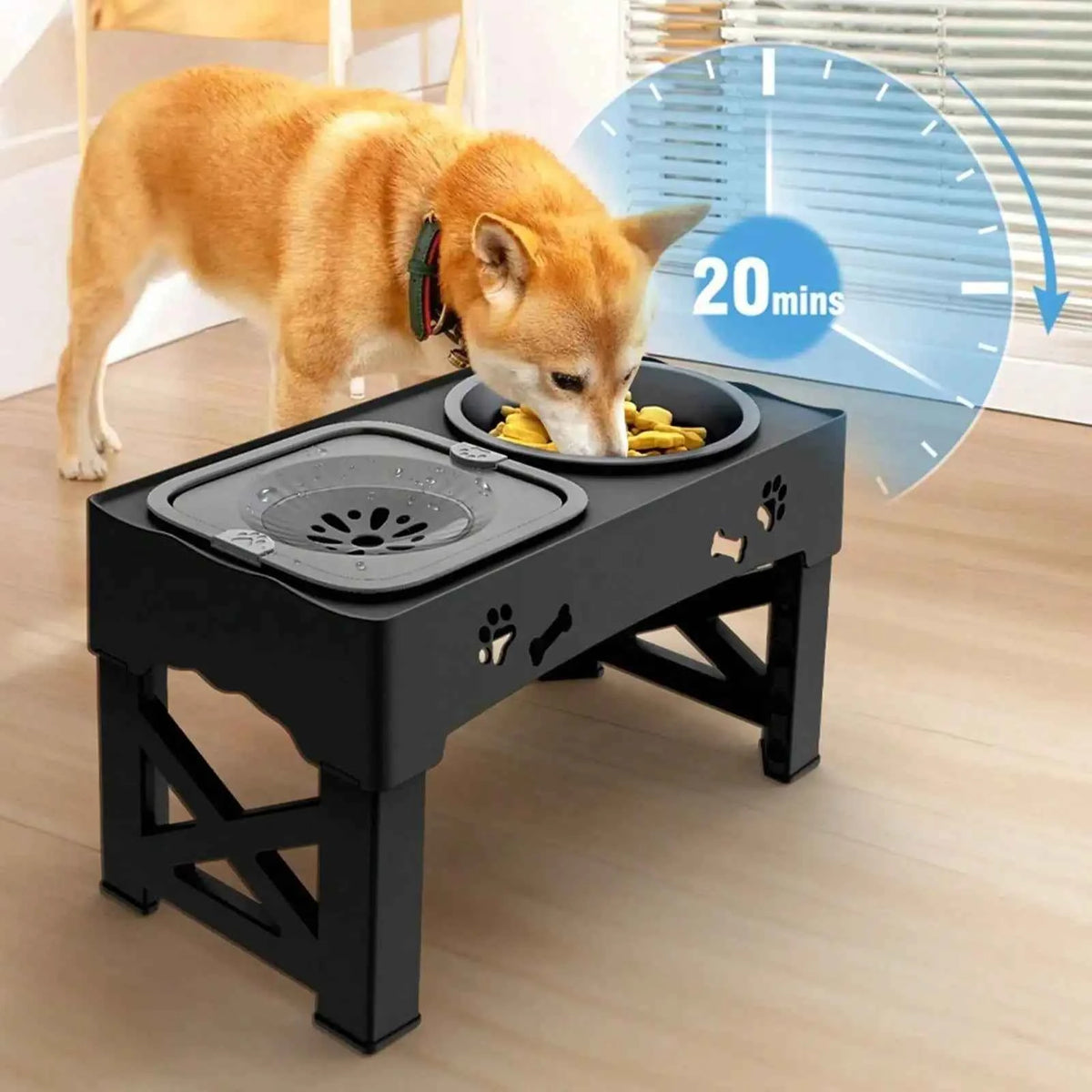 Raised Dog Bowl Stand, Anti Slip Feet, Double Feeder For Small, Medium, Large Dogs and Cats Pet Bowls