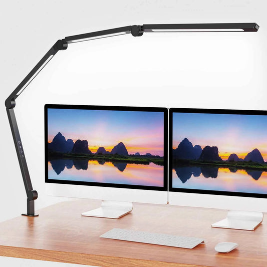 Ultra Bright LED Clamp Desk or Table Lamp, Eye Protection,  Adjustable Swing Arm, Dimmable Color Temperature. Reading Light, USB Powered. Study Lamp for Home, Office, Workbench, Makeup, Live Streaming