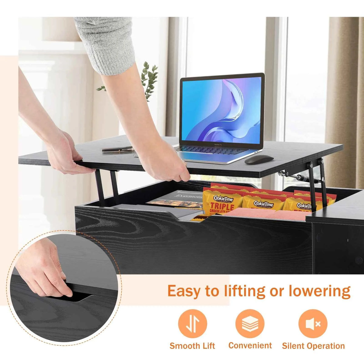 JHK Lift Top Tables For Living Room 39.37"x19.7"  Wood Dining Tables. Adjustable Storage Shelf, Easy Lift Or Lower